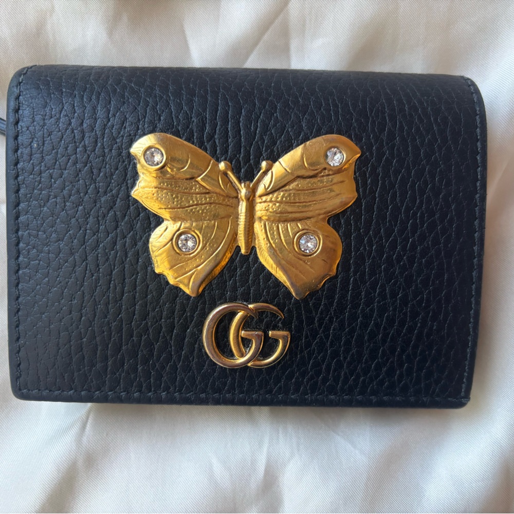 Gucci leather wallet with Gold Butterfly Accent